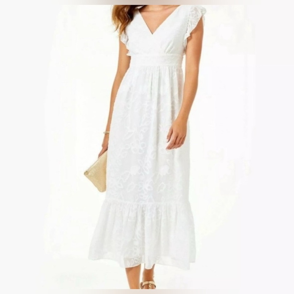 HTF--Lilly Pulitzer White🤍 Tiered Ruffled Maxi Dress👗